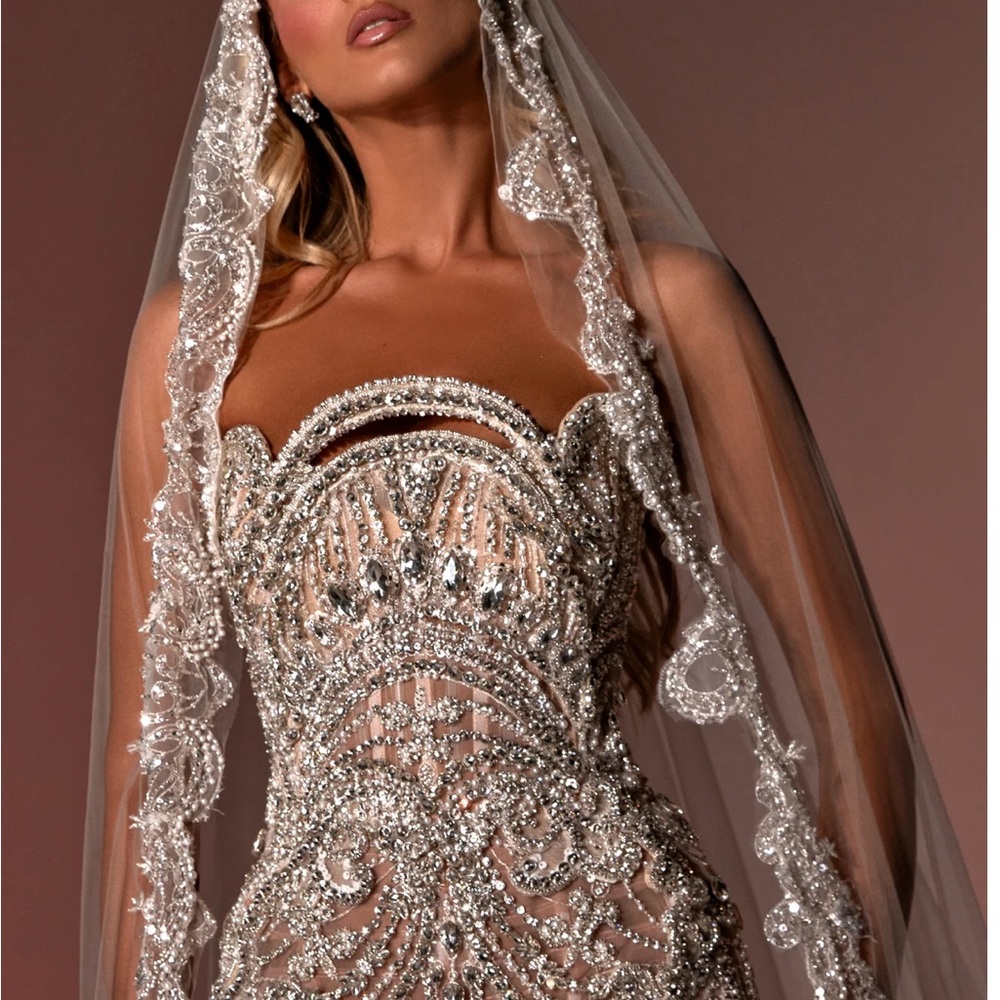 Albina Dyla Strapless Mini Reception Wedding Dress - Picture 2 of 11